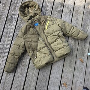 Perry Ellis Kids Olive Puffer Jacket with Yellow Accent